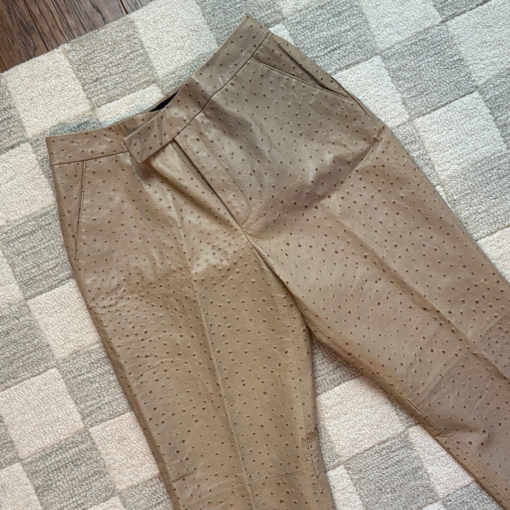 Women’s Ostrich Embossed Tan Leather Pants
